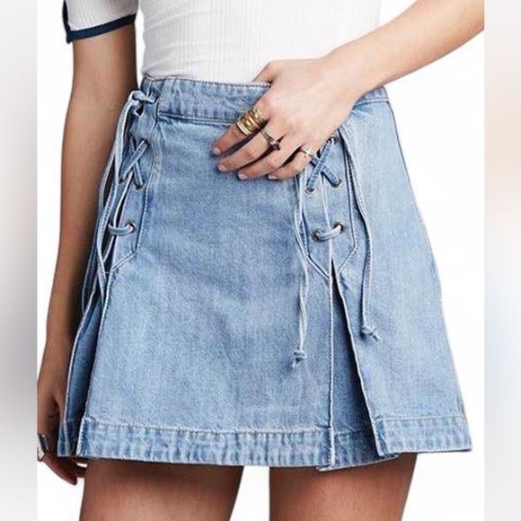 Free People Dresses & Skirts - Free People Lace Up Denim Skirt